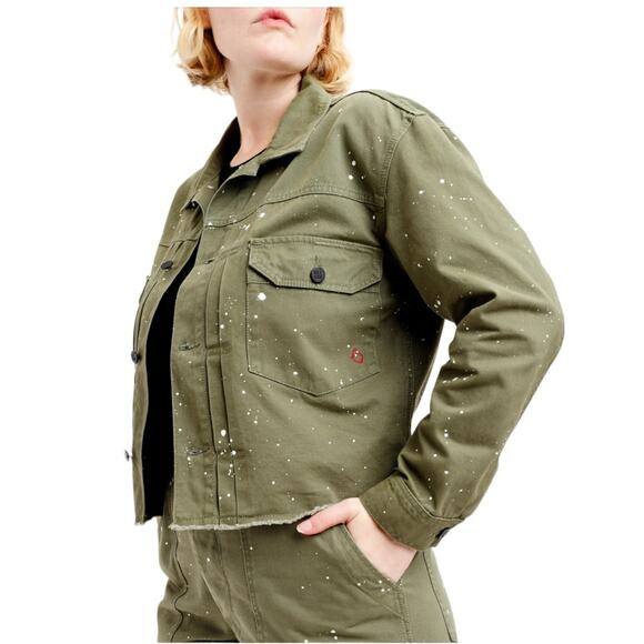 Oak & Acorn NWT Painter Cropped Jacket Sage Green Size XL Cutoff Hem Back Buckle - Picture 2 of 12